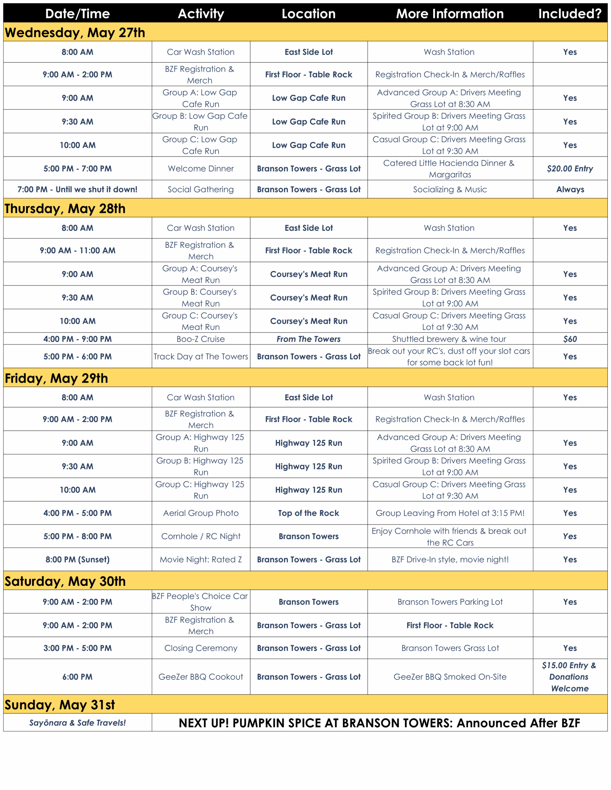 Branson Z Fest Schedule