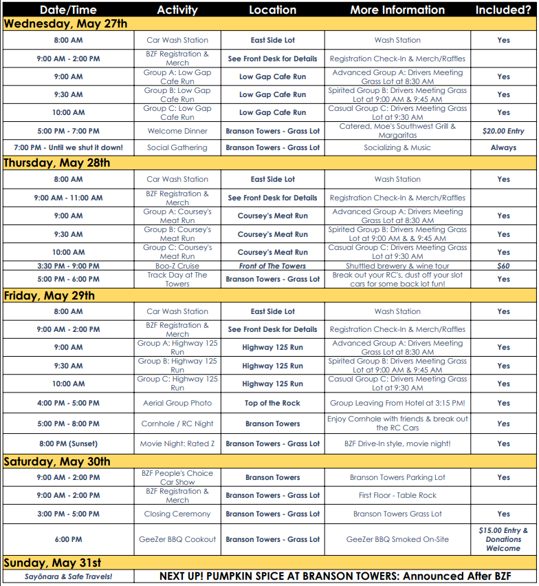 Branson Z Fest Schedule